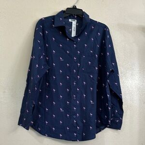 PINK Victoria's Secret Navy and Pink Button-Up Shirt